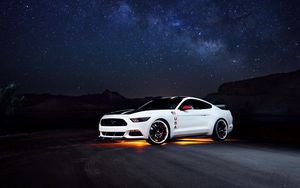 Preview wallpaper ford, mustang, white, side view, night