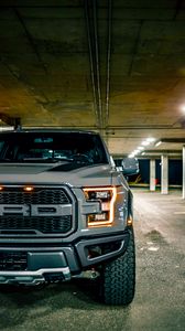 Preview wallpaper ford raptor, ford, car, suv, gray, parking, front view