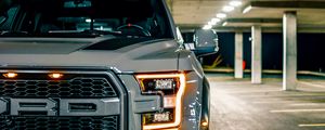 Preview wallpaper ford raptor, ford, car, suv, gray, parking, front view