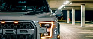 Preview wallpaper ford raptor, ford, car, suv, gray, parking, front view