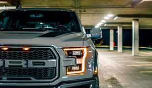 Preview wallpaper ford raptor, ford, car, suv, gray, parking, front view