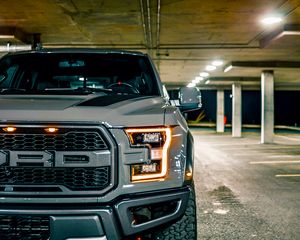 Preview wallpaper ford raptor, ford, car, suv, gray, parking, front view