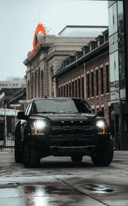 Preview wallpaper ford raptor, ford, car, suv, black, road