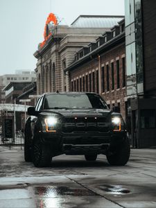 Preview wallpaper ford raptor, ford, car, suv, black, road