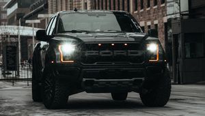 Preview wallpaper ford raptor, ford, car, suv, black, road