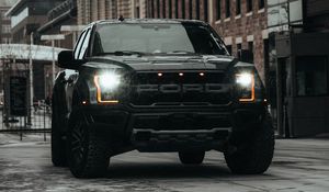 Preview wallpaper ford raptor, ford, car, suv, black, road