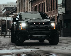 Preview wallpaper ford raptor, ford, car, suv, black, road