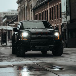 Preview wallpaper ford raptor, ford, car, suv, black, road