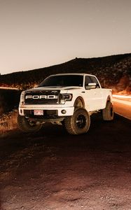 Preview wallpaper ford raptor, ford, car, suv, pickup, white, night