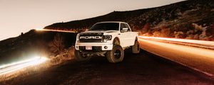 Preview wallpaper ford raptor, ford, car, suv, pickup, white, night