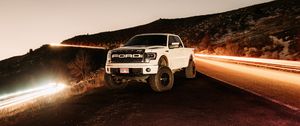 Preview wallpaper ford raptor, ford, car, suv, pickup, white, night