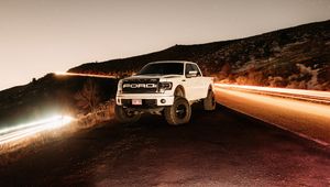 Preview wallpaper ford raptor, ford, car, suv, pickup, white, night