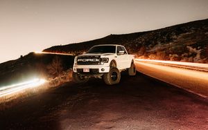 Preview wallpaper ford raptor, ford, car, suv, pickup, white, night