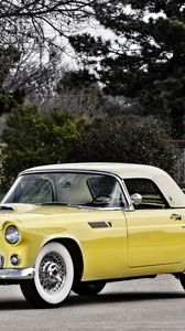 Preview wallpaper ford, thunderbird, 1955, yellow, side view