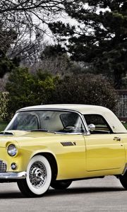 Preview wallpaper ford, thunderbird, 1955, yellow, side view