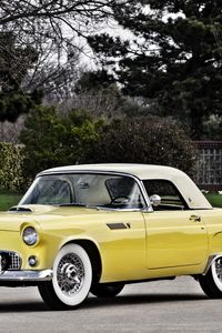 Preview wallpaper ford, thunderbird, 1955, yellow, side view