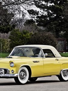 Preview wallpaper ford, thunderbird, 1955, yellow, side view