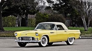 Preview wallpaper ford, thunderbird, 1955, yellow, side view