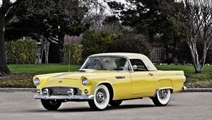 Preview wallpaper ford, thunderbird, 1955, yellow, side view