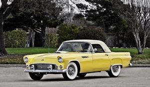 Preview wallpaper ford, thunderbird, 1955, yellow, side view