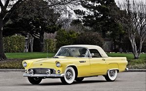 Preview wallpaper ford, thunderbird, 1955, yellow, side view