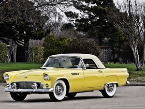 Preview wallpaper ford, thunderbird, 1955, yellow, side view