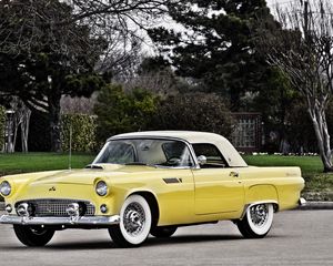 Preview wallpaper ford, thunderbird, 1955, yellow, side view