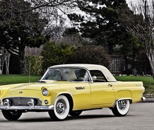 Preview wallpaper ford, thunderbird, 1955, yellow, side view