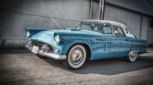 Preview wallpaper ford, thunderbird, 1956, blue, side view