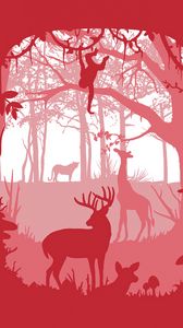 Preview wallpaper forest, animals, silhouettes, vector, art