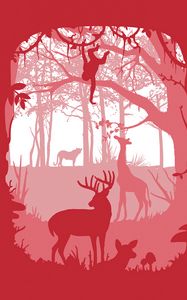 Preview wallpaper forest, animals, silhouettes, vector, art
