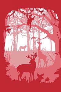 Preview wallpaper forest, animals, silhouettes, vector, art