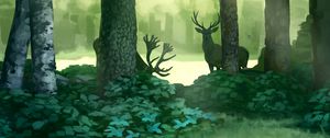 Preview wallpaper forest, art, deer, swan, pond, trees