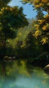 Preview wallpaper forest, art, pond, trees, water