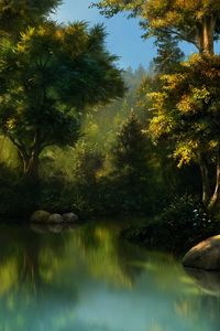 Preview wallpaper forest, art, pond, trees, water