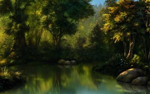 Preview wallpaper forest, art, pond, trees, water