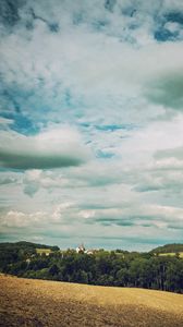 Preview wallpaper forest, buildings, sky, nature