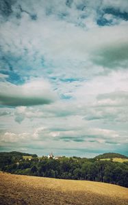 Preview wallpaper forest, buildings, sky, nature