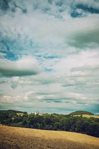 Preview wallpaper forest, buildings, sky, nature