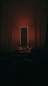 Preview wallpaper forest, dark, door, glow, portal