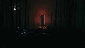 Preview wallpaper forest, dark, door, glow, portal