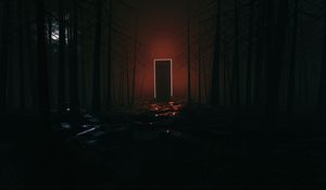 Preview wallpaper forest, dark, door, glow, portal