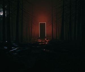 Preview wallpaper forest, dark, door, glow, portal