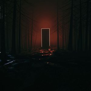 Preview wallpaper forest, dark, door, glow, portal