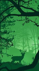 Preview wallpaper forest, deer, fog, animals, nature, art