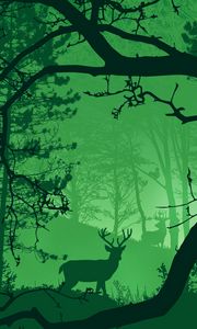 Preview wallpaper forest, deer, fog, animals, nature, art