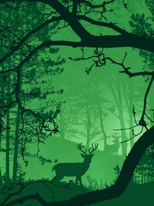 Preview wallpaper forest, deer, fog, animals, nature, art