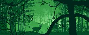 Preview wallpaper forest, deer, fog, animals, nature, art