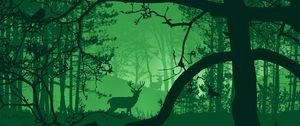 Preview wallpaper forest, deer, fog, animals, nature, art