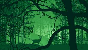 Preview wallpaper forest, deer, fog, animals, nature, art